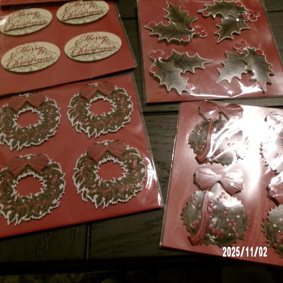 NEW 6 PK Dimensional Stickers(4pc) Michaels MERRY Christmas•Holly•Holiday CRAFTS - Picture 3 of 4